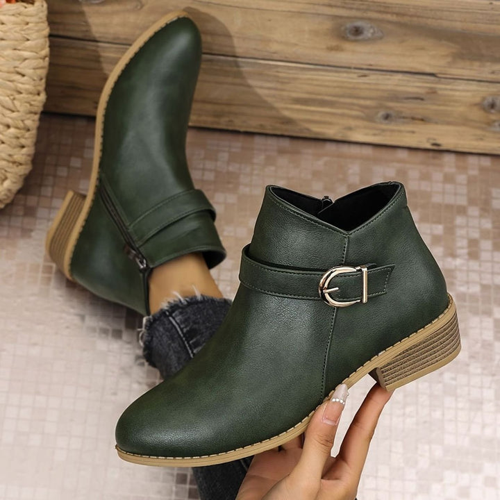 Women's Buckle-Strap Low Block Heel Ankle Boots