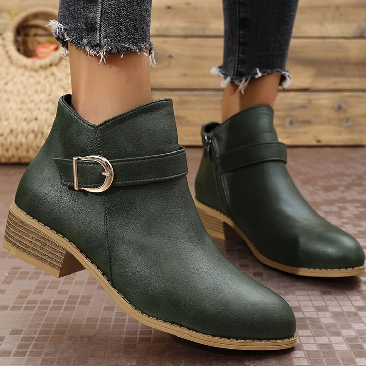 Women's Buckle-Strap Low Block Heel Ankle Boots