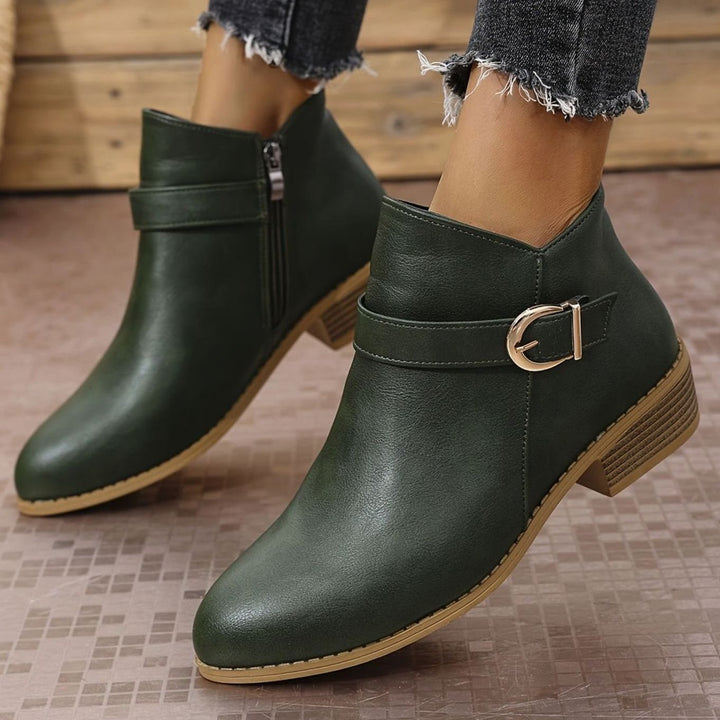 Women's Buckle-Strap Low Block Heel Ankle Boots