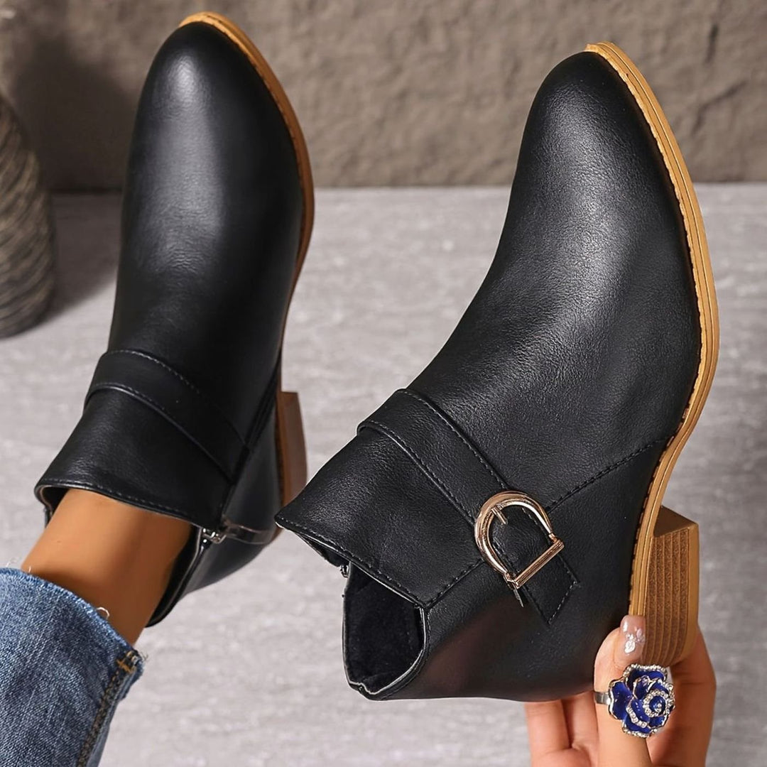 Women's Buckle-Strap Low Block Heel Ankle Boots