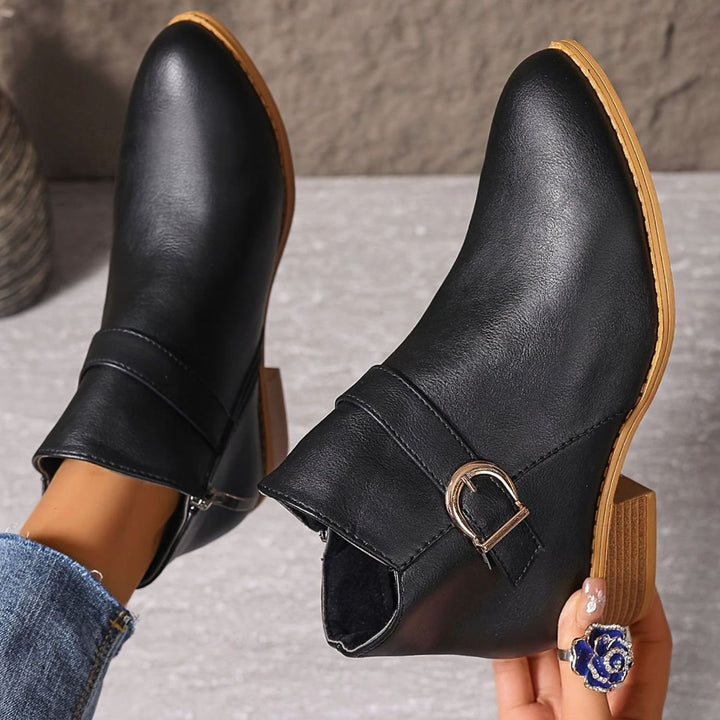 Women's Buckle-Strap Low Block Heel Ankle Boots