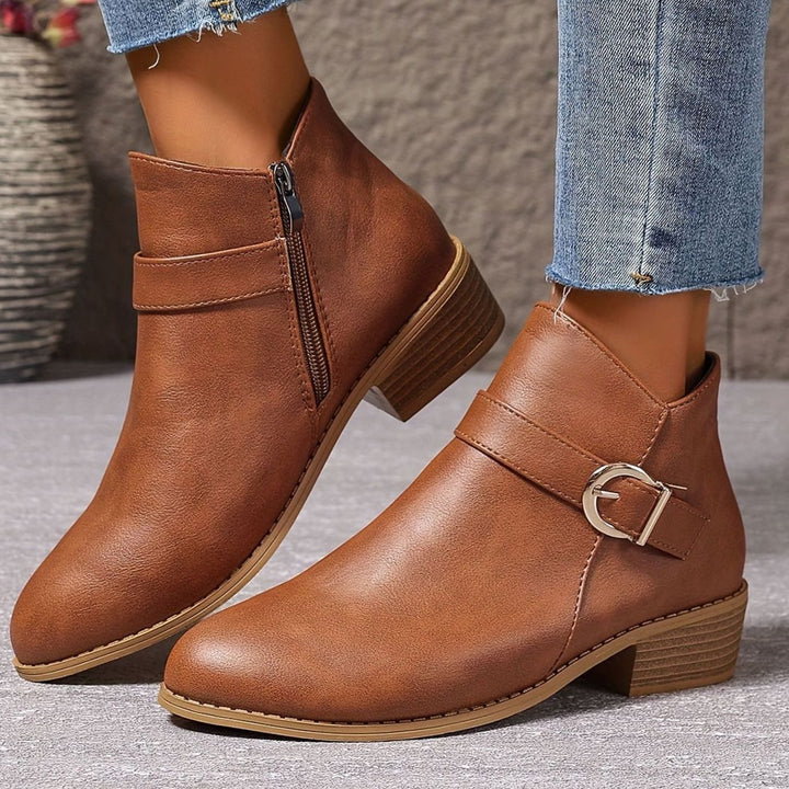Women's Buckle-Strap Low Block Heel Ankle Boots