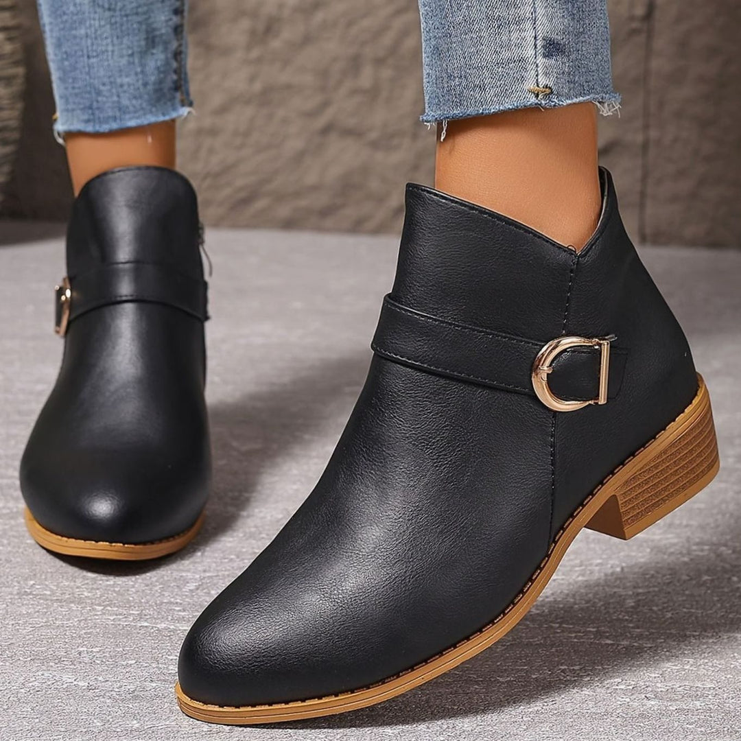 Women's Buckle-Strap Low Block Heel Ankle Boots