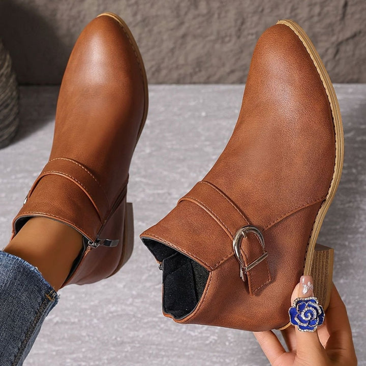 Women's Buckle-Strap Low Block Heel Ankle Boots
