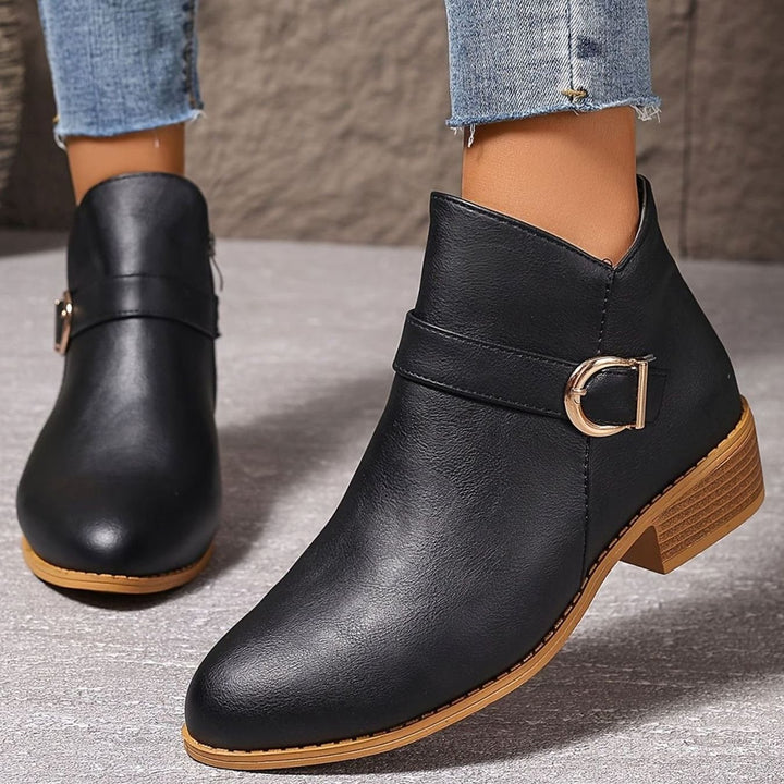 Women's Buckle-Strap Low Block Heel Ankle Boots