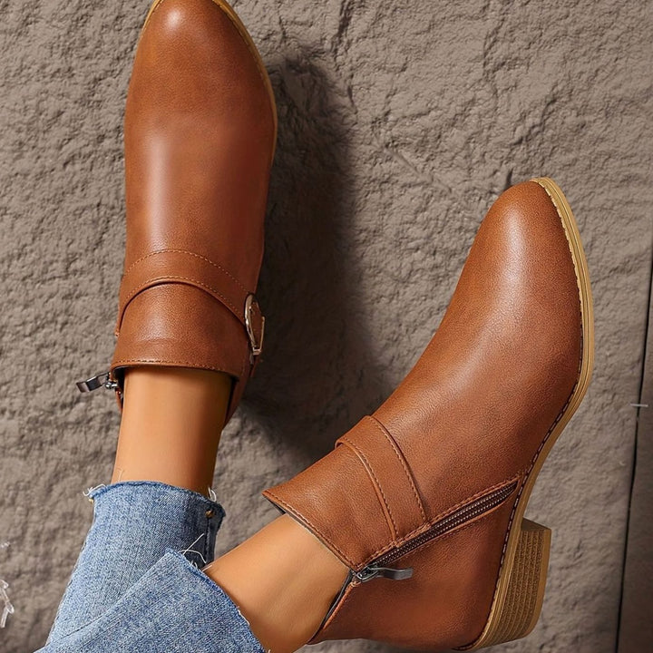 Women's Buckle-Strap Low Block Heel Ankle Boots