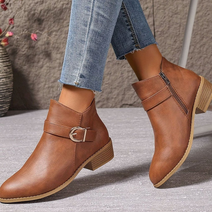 Women's Buckle-Strap Low Block Heel Ankle Boots