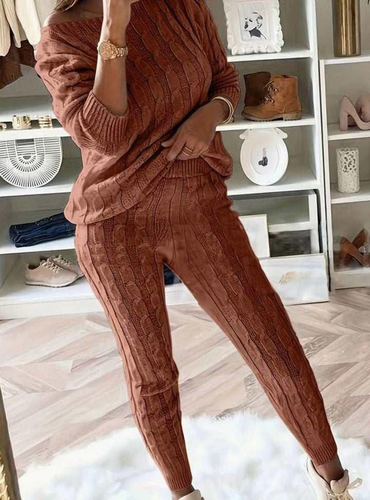 Women's Cable-Knit Loungewear Jumper Trouser Co-ord Set