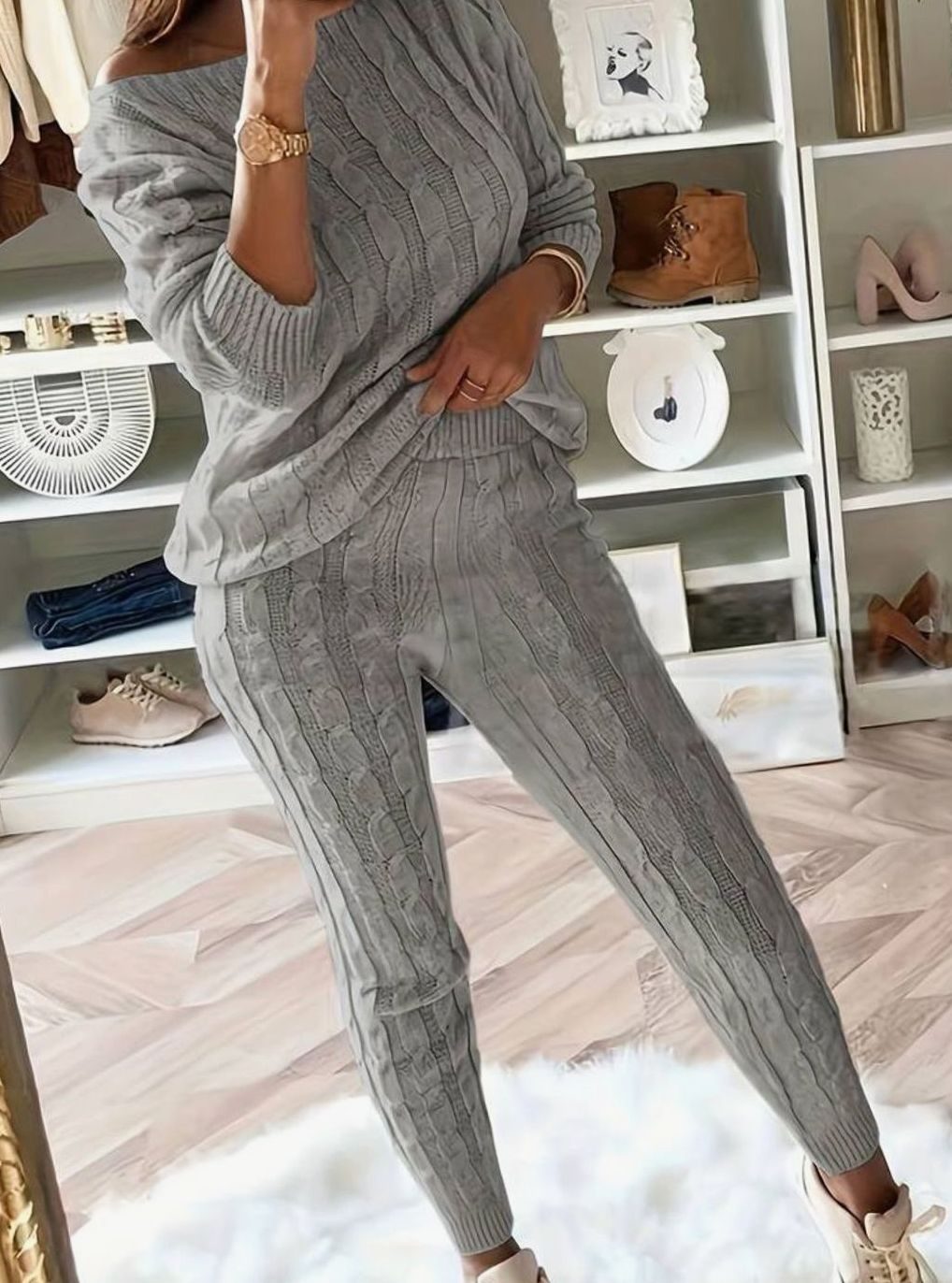 Women's Cable-Knit Loungewear Jumper Trouser Co-ord Set