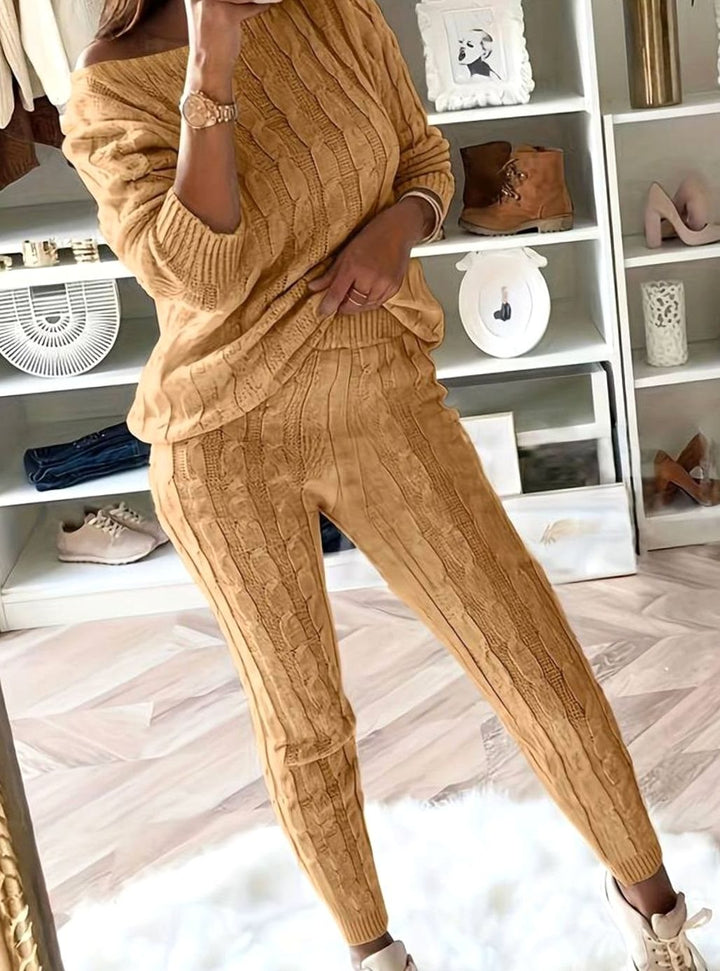 Women's Cable-Knit Loungewear Jumper Trouser Co-ord Set