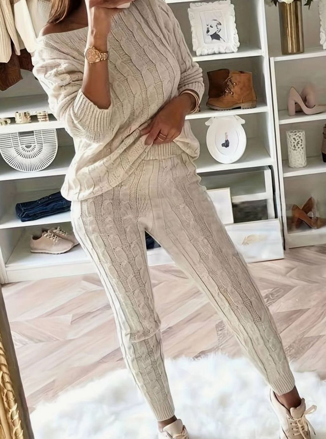 Women's Cable-Knit Loungewear Jumper Trouser Co-ord Set
