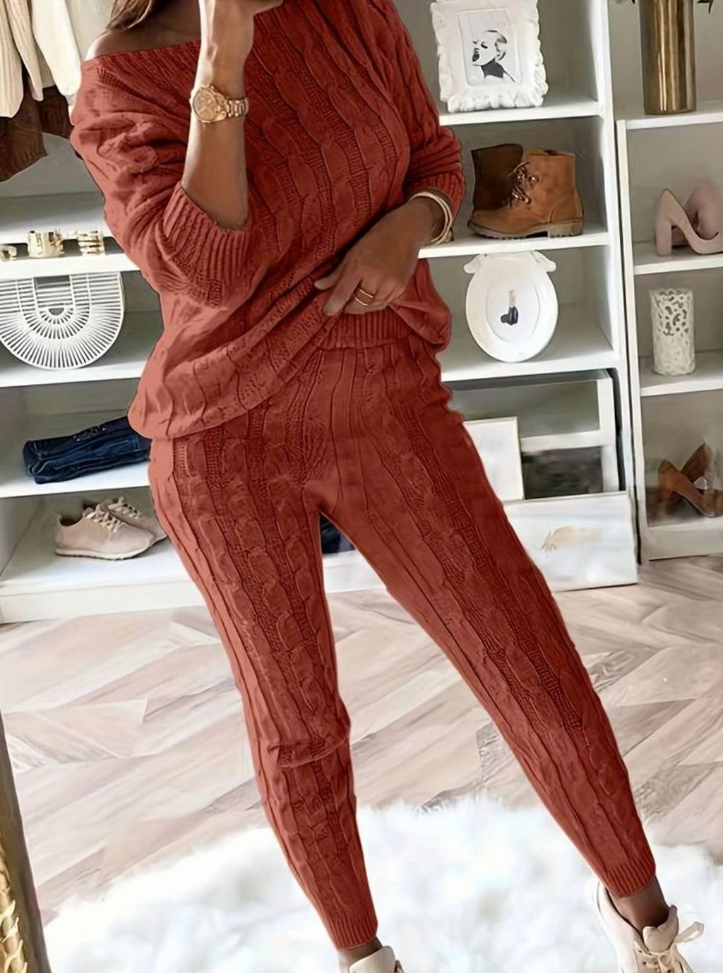 Women's Cable-Knit Loungewear Jumper Trouser Co-ord Set