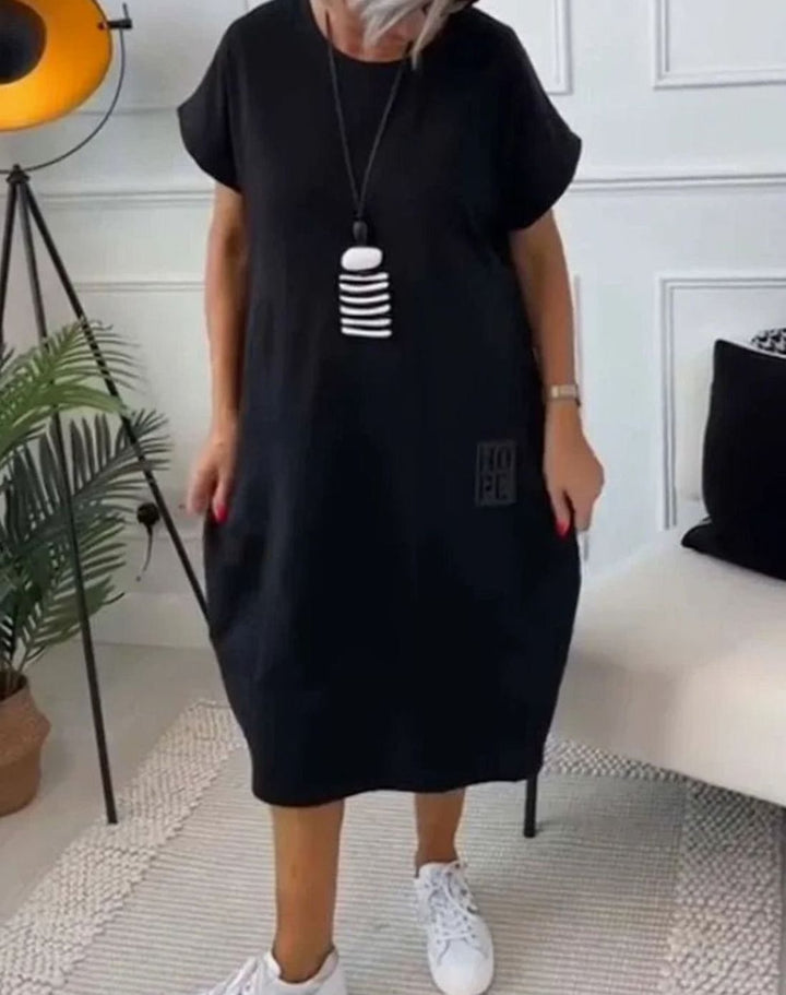 Women's Casual Loose Short-Sleeve Pocketed Midi Dress
