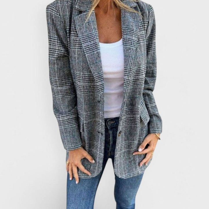 Women's Checked Notch-Collar Button-Front Longline Blazer