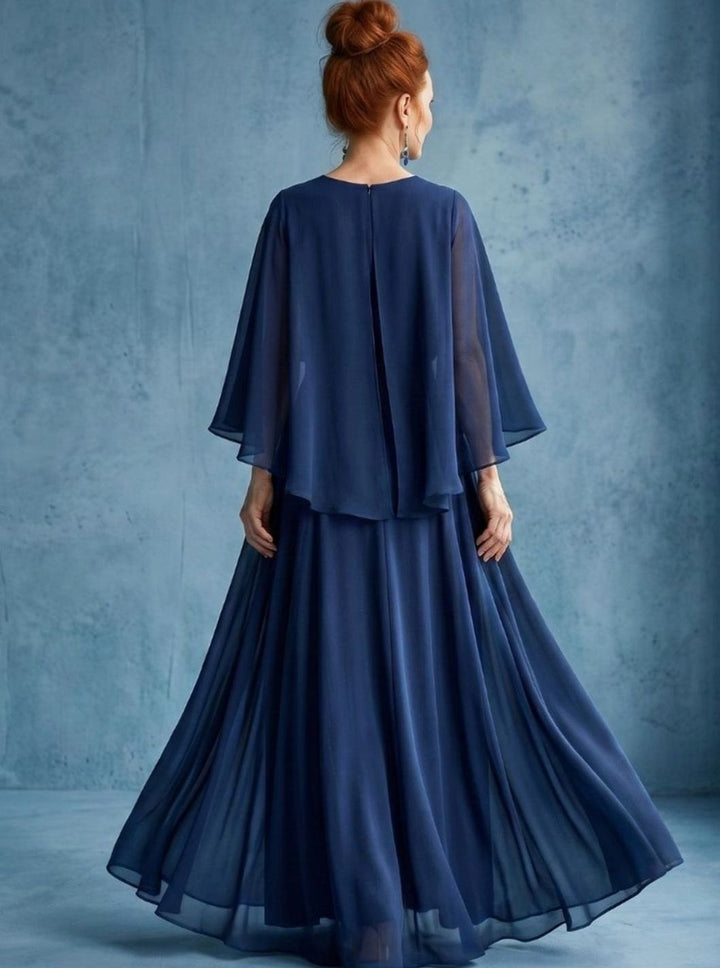 Women's Chiffon Layered-Sleeve Drape-Waist Midi Dress