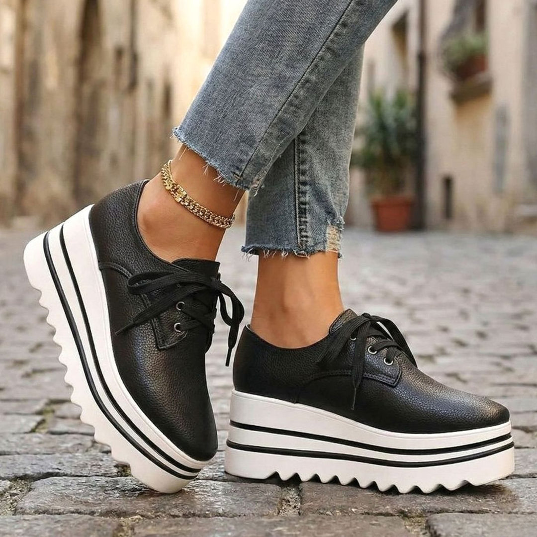 Women's Chunky Platform Lace-Up Heeled Oxford Trainers