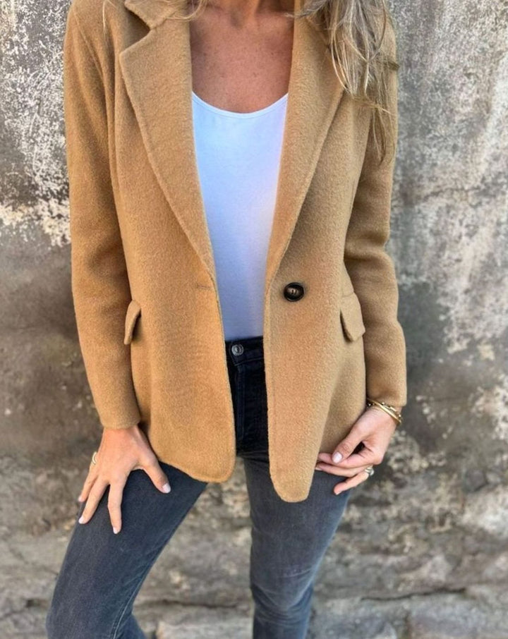 Women's Classic Single-Button Wool-Look Blazer Jacket - Brown