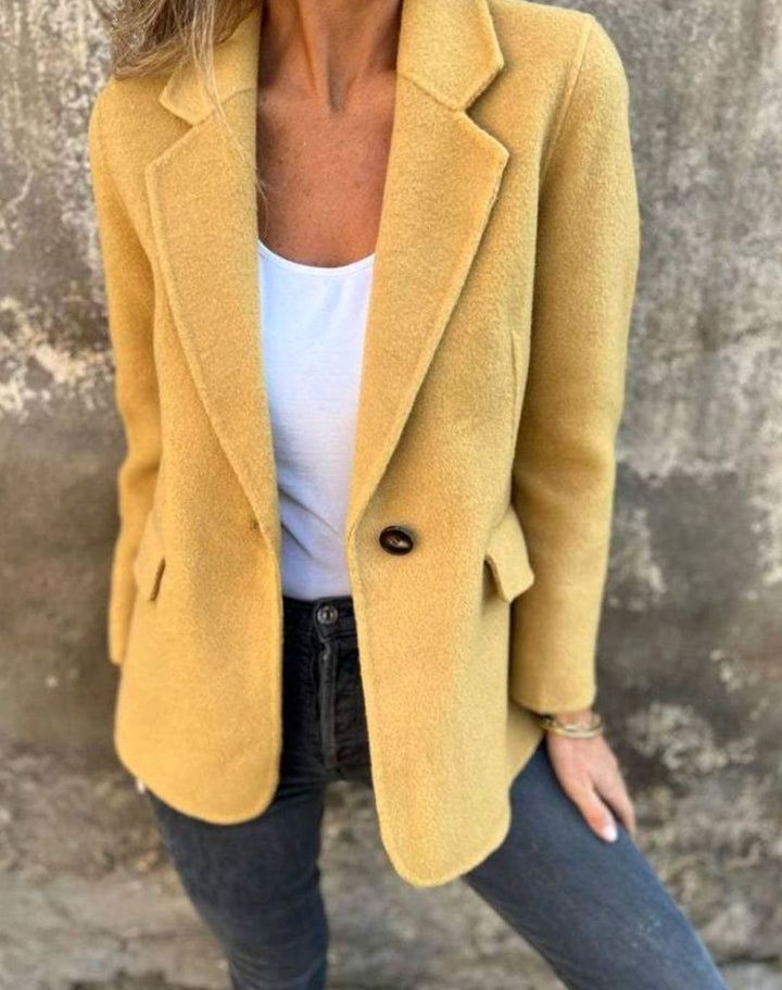 Women's Classic Single-Button Wool-Look Blazer Jacket - Yellow