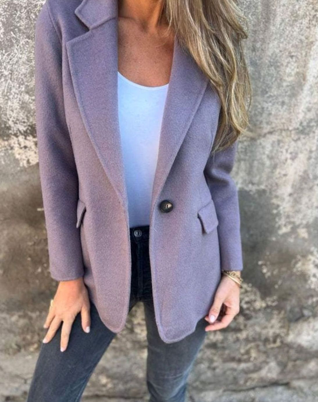 Women's Classic Single-Button Wool-Look Blazer Jacket - Purple