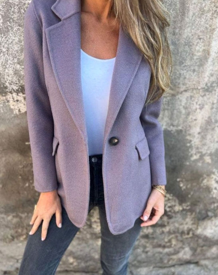 Women's Classic Single-Button Wool-Look Blazer Jacket - Purple