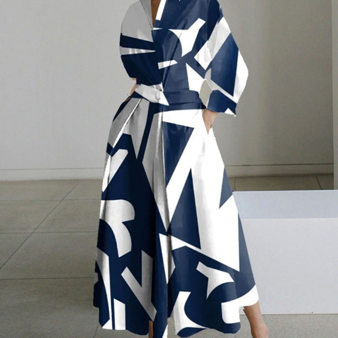 Women's Collared Maxi Shirt Dress Long Sleeve Wrap - Blue Stripe