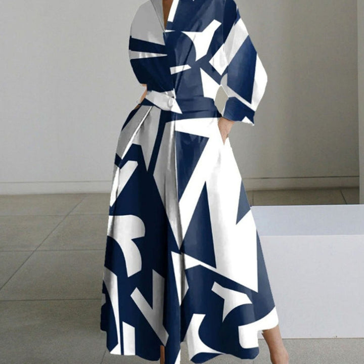 Women's Collared Maxi Shirt Dress Long Sleeve Wrap - Blue Stripe