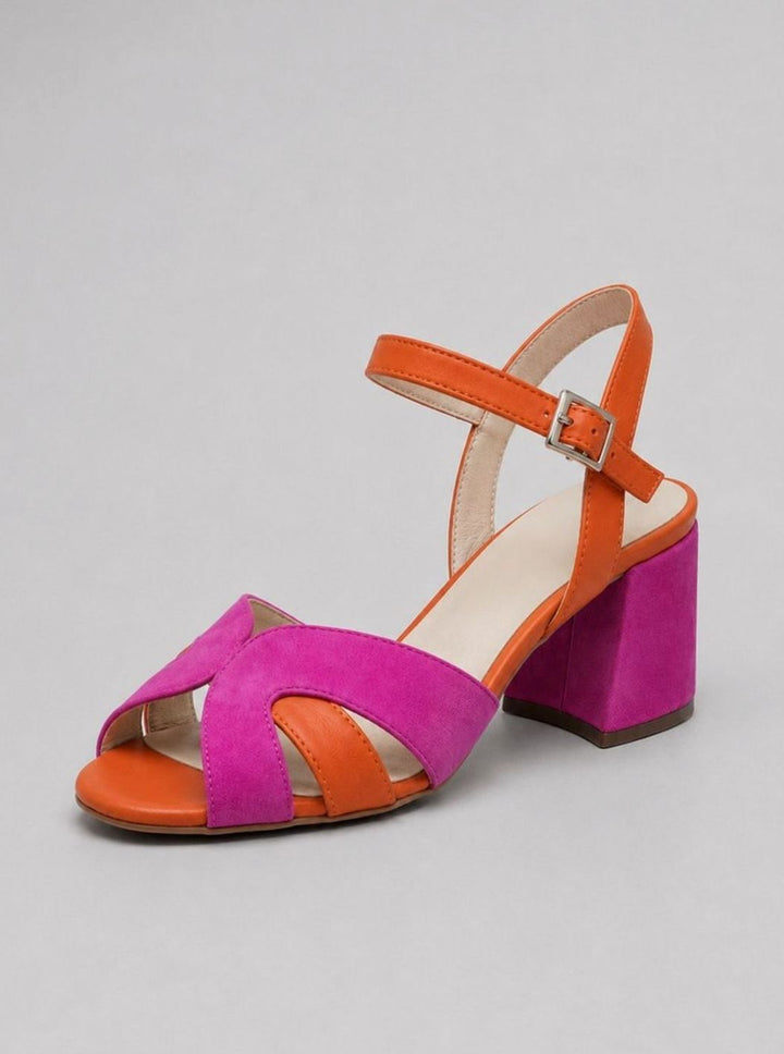 Women's Colour Block Crossover Strap Cushioned Block-Heel Sandals