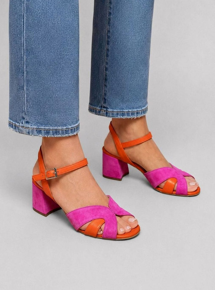 Women's Colour Block Crossover Strap Cushioned Block-Heel Sandals