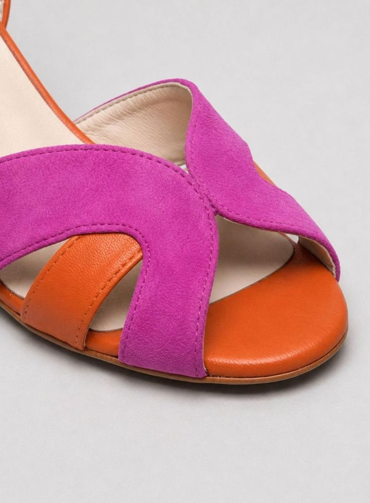 Women's Colour Block Crossover Strap Cushioned Block-Heel Sandals