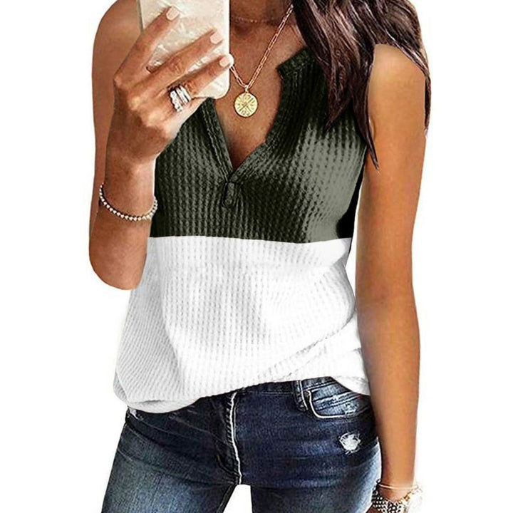 Women's Colour Block Sleeveless V-Neck Waffle Knit Tank Top