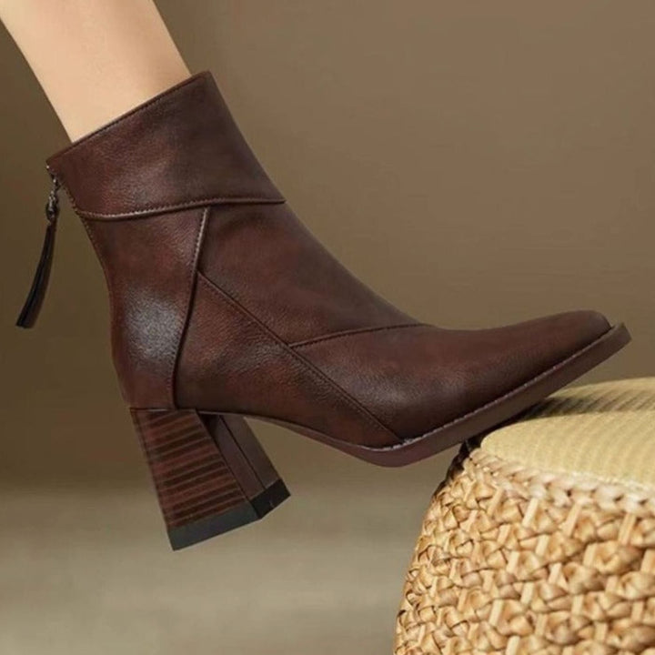 Women's Comfortable Black Leather Ankle Boots Block Heel