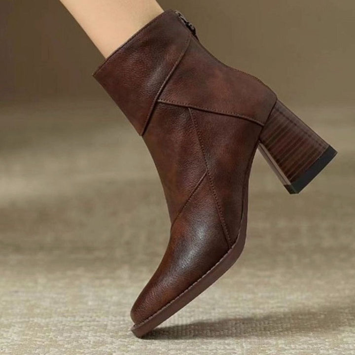 Women's Comfortable Black Leather Ankle Boots Block Heel