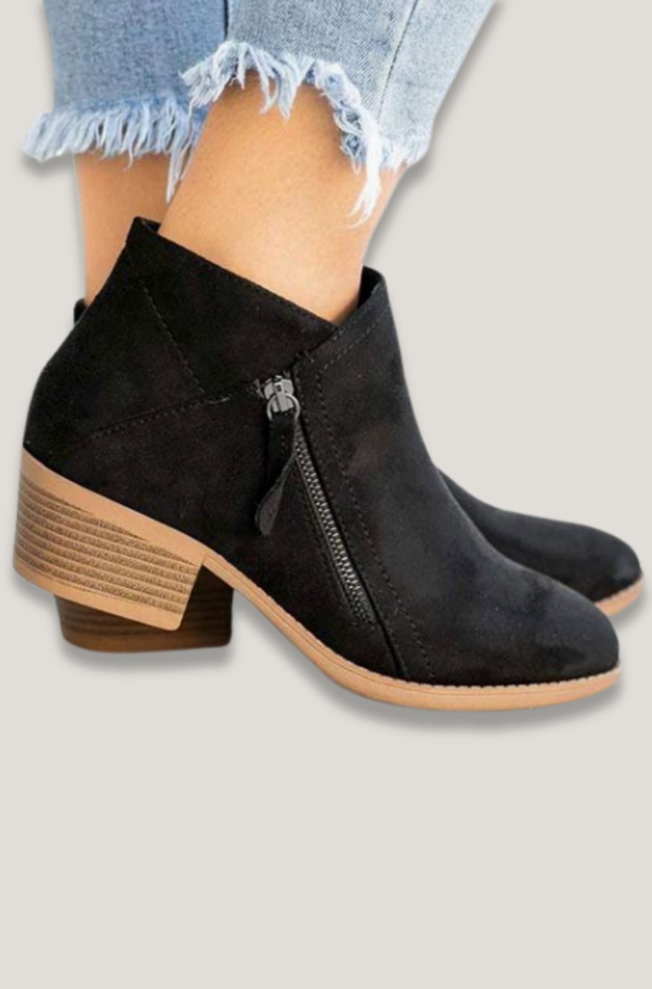 Women's Comfortable Black Suede Ankle Boots Chunky Block Heel