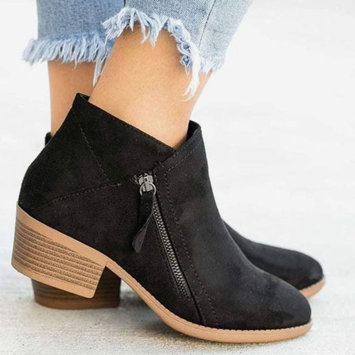 Women's Comfortable Black Suede Ankle Boots Chunky Block Heel