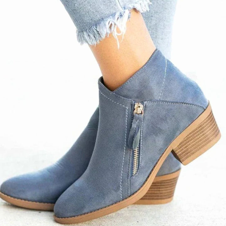 Women's Comfortable Black Suede Ankle Boots Chunky Block Heel - Blue