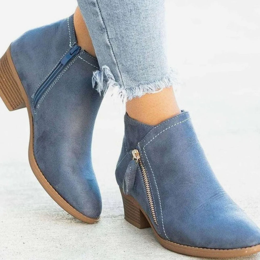 Women's Comfortable Black Suede Ankle Boots Chunky Block Heel