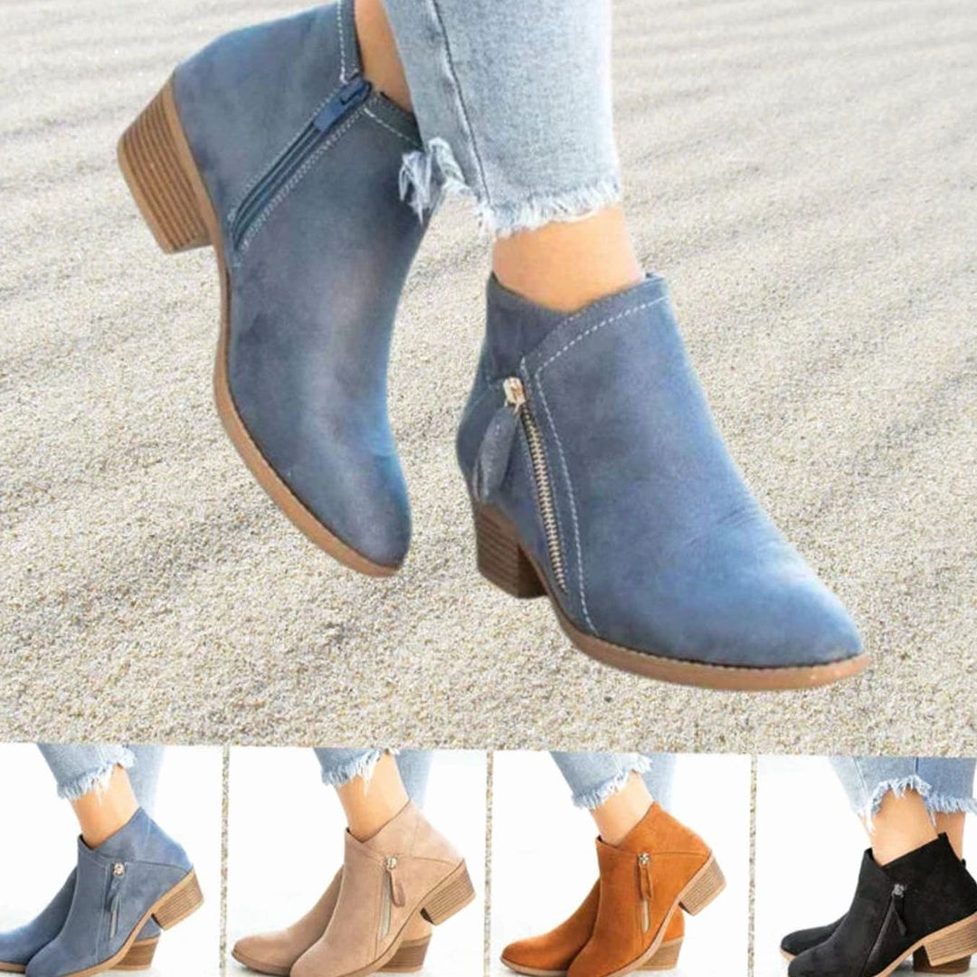 Women's Comfortable Black Suede Ankle Boots Chunky Block Heel