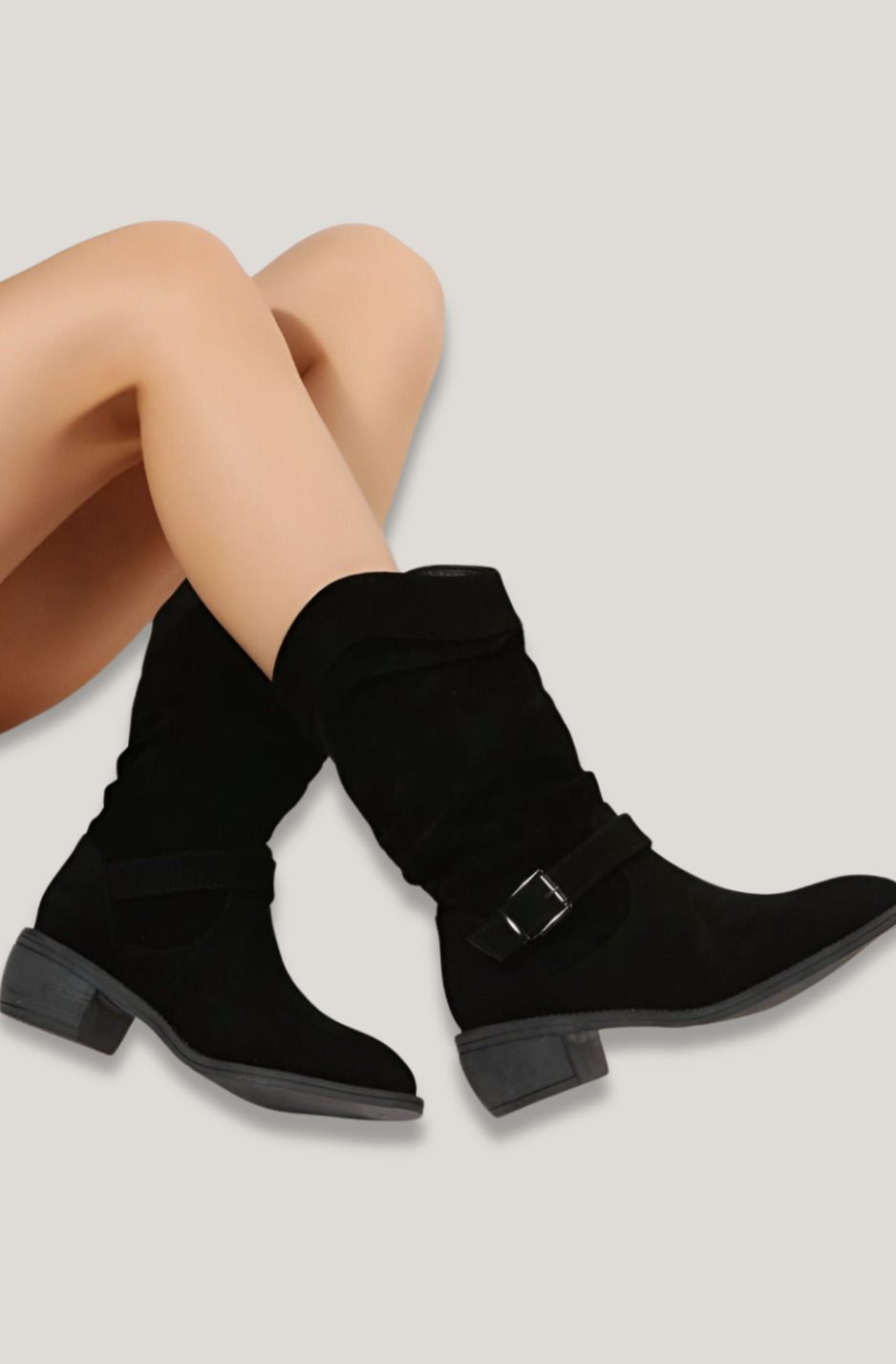 Women's Comfortable Flat Knee-High Slouch Buckle Boots