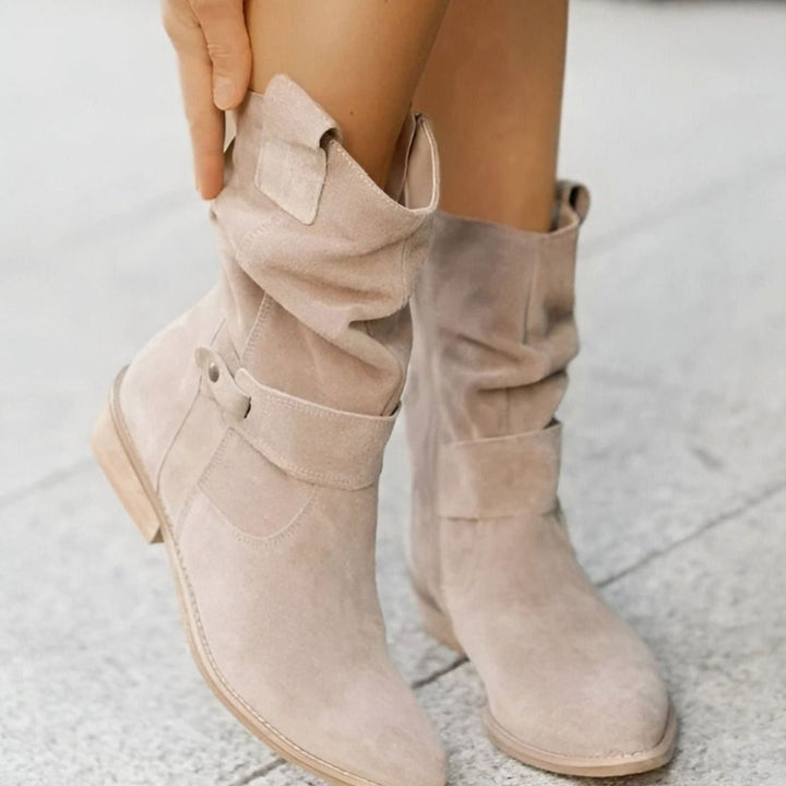 Women's Comfortable Flat Knee-High Slouch Buckle Boots
