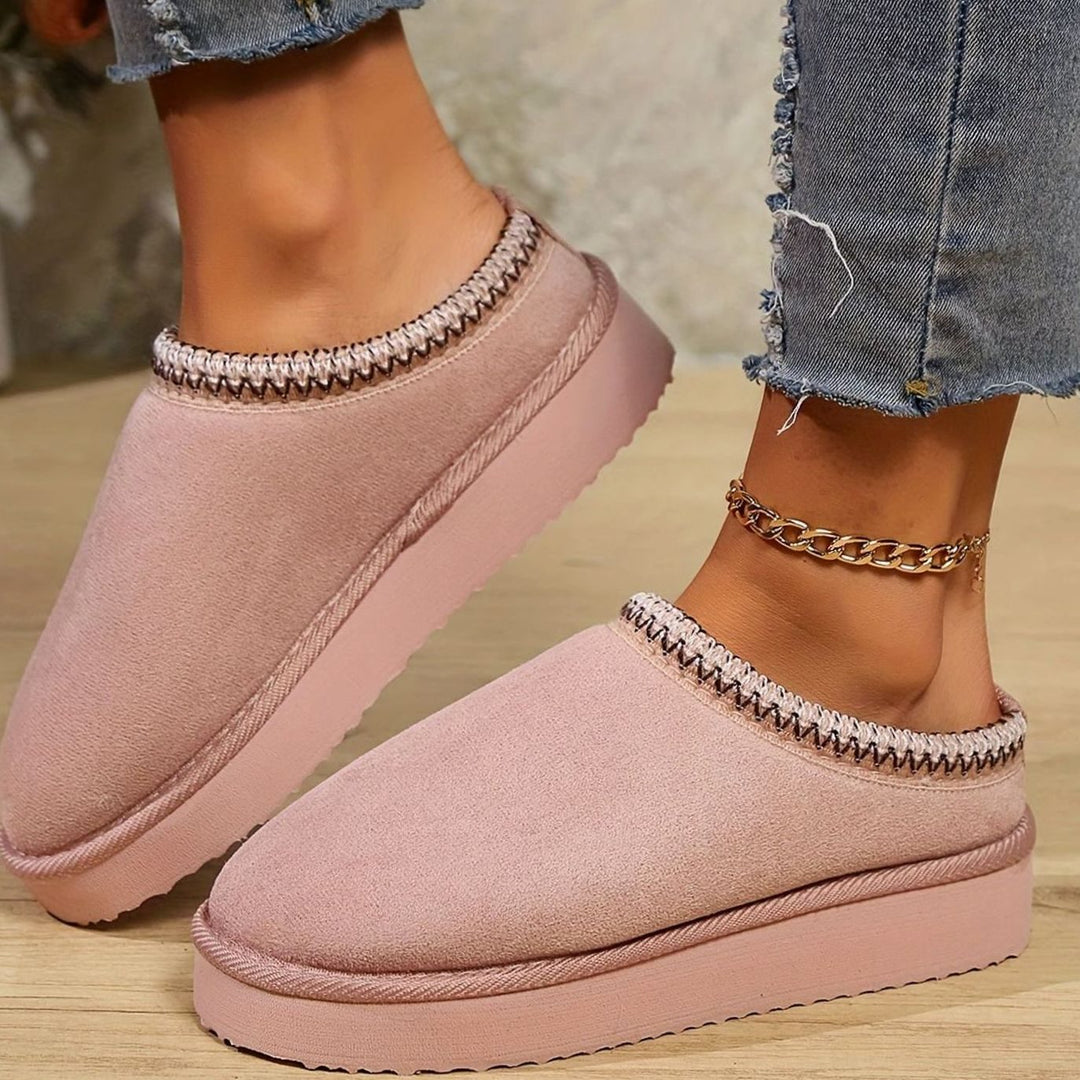 Women's Comfy Closed-Toe Plush Slip-On Slippers - Pink