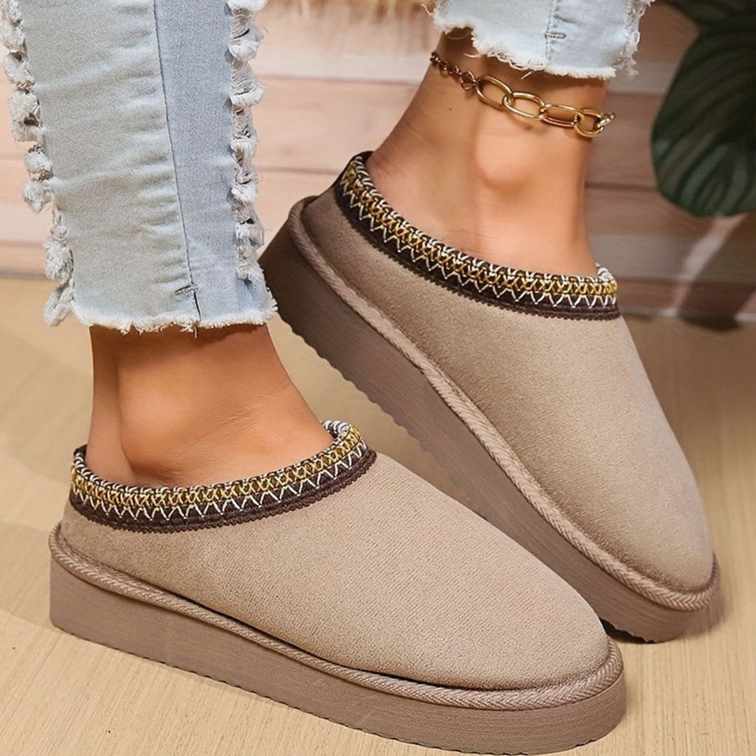 Women's Comfy Closed-Toe Plush Slip-On Slippers - Khaki