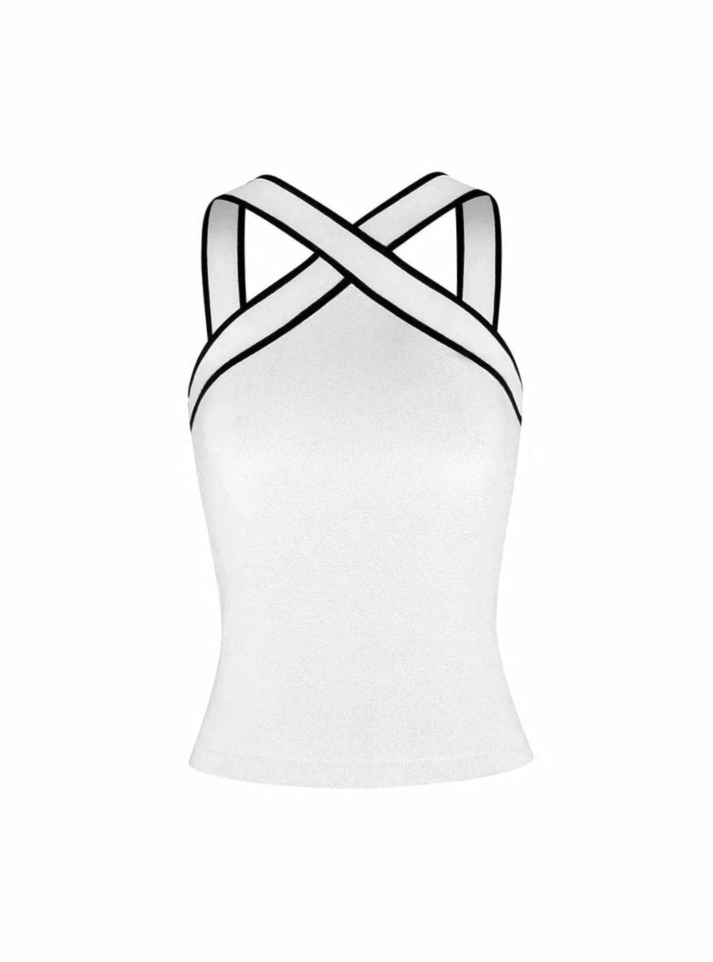 Women's Contrast Trim Criss-Cross Halter Fitted Cami Top