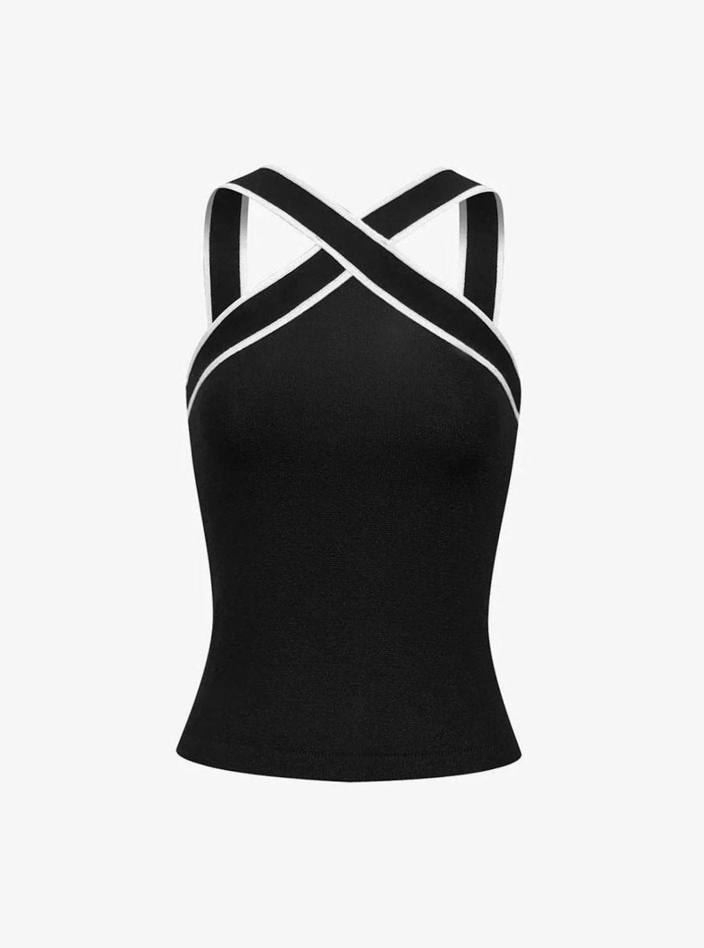 Women's Contrast Trim Criss-Cross Halter Fitted Cami Top