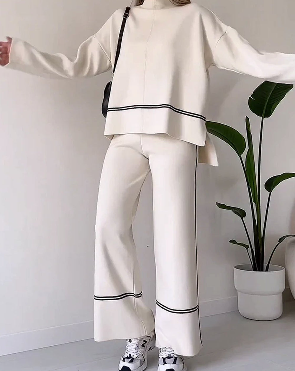 Women's Contrast-Trim Wide-Leg Blazer Trouser Co-ord Set
