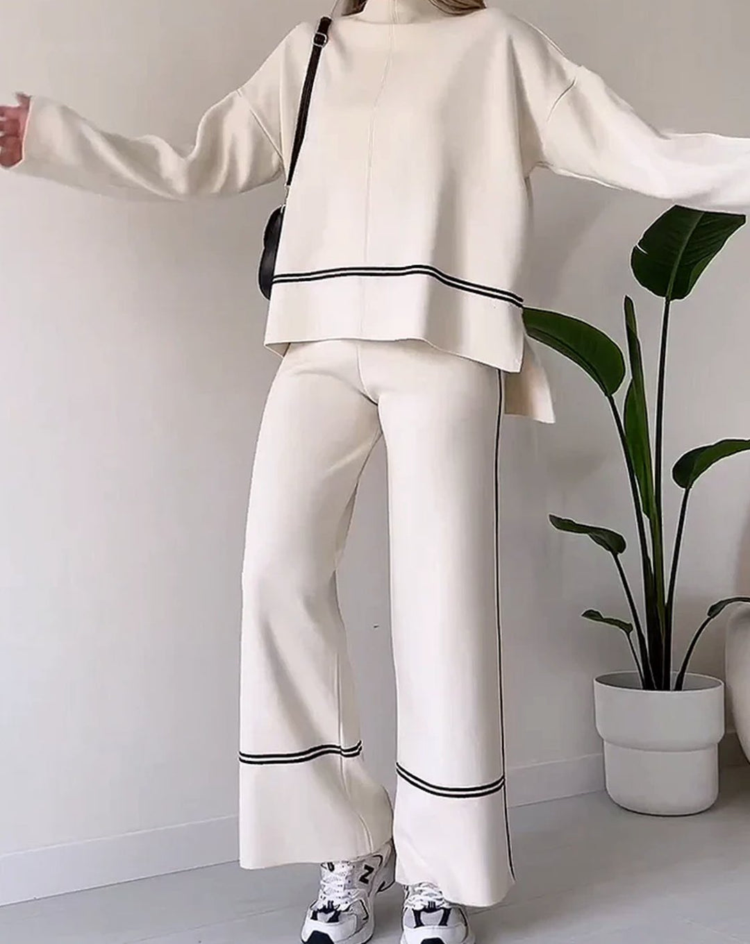 Women's Contrast-Trim Wide-Leg Blazer Trouser Co-ord Set