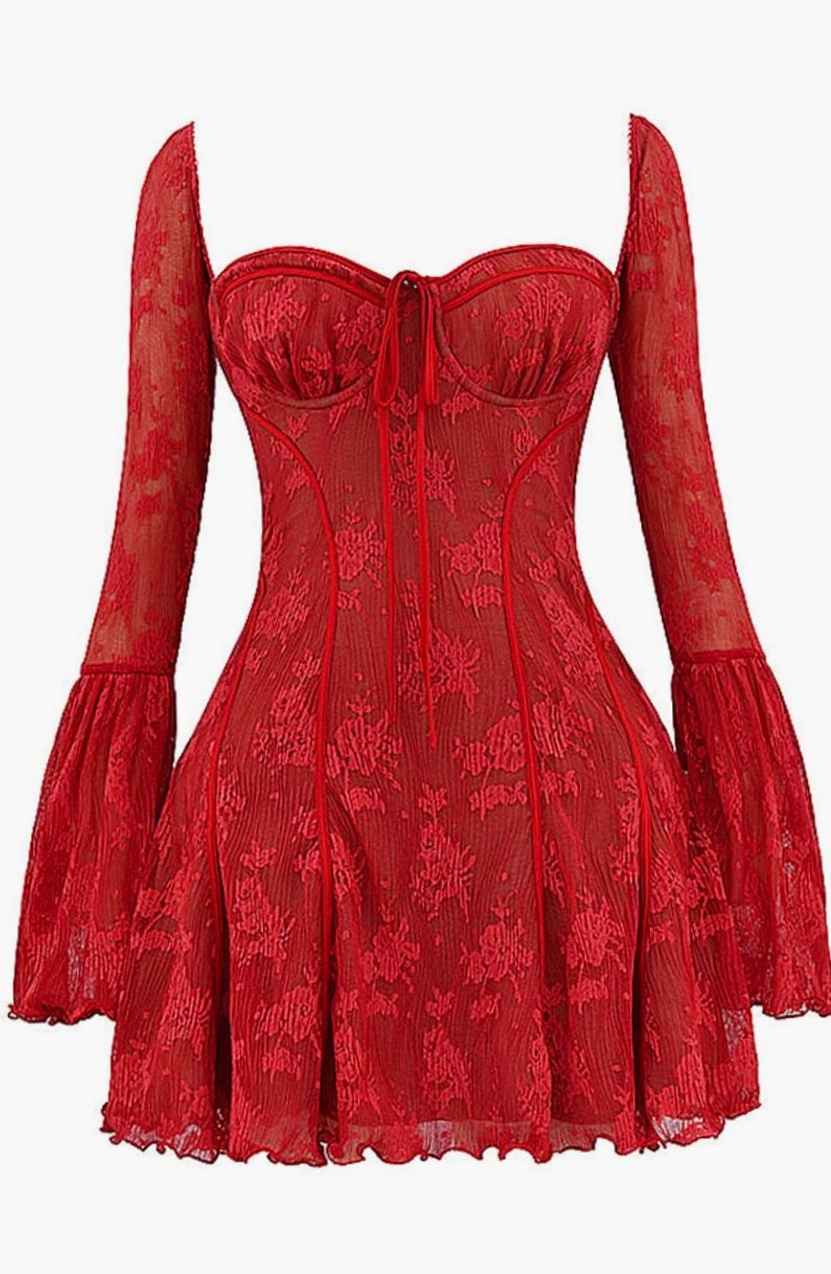 Women's Corset-Bust Flare-Sleeve Textured Mini Dress