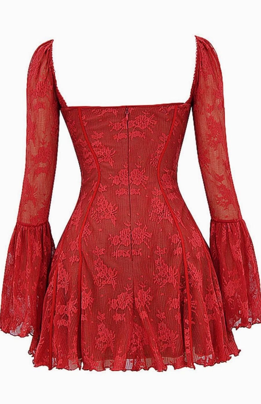 Women's Corset-Bust Flare-Sleeve Textured Mini Dress