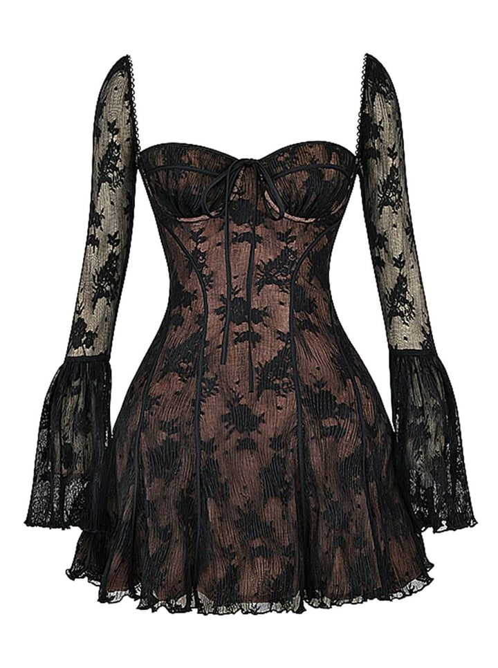 Women's Corset-Bust Flare-Sleeve Textured Mini Dress