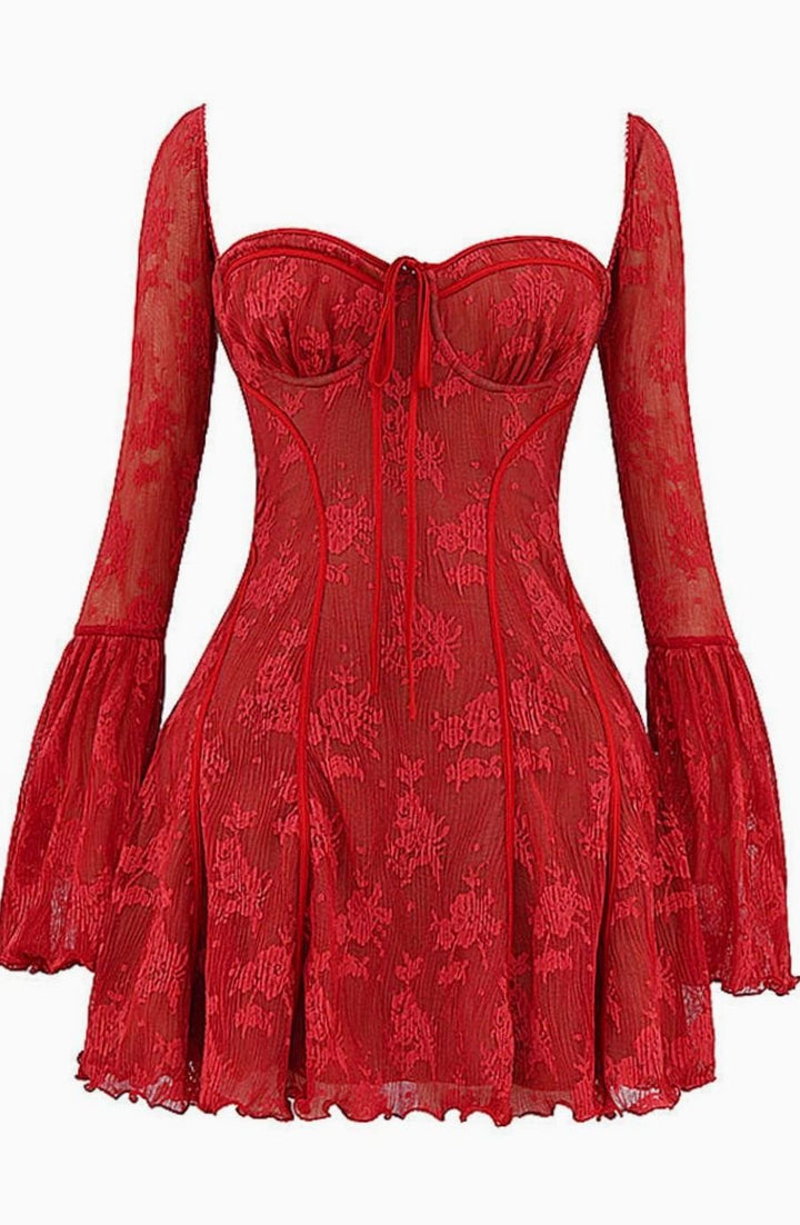 Women's Corset-Bust Long Bell-Sleeve Mini Party Dress