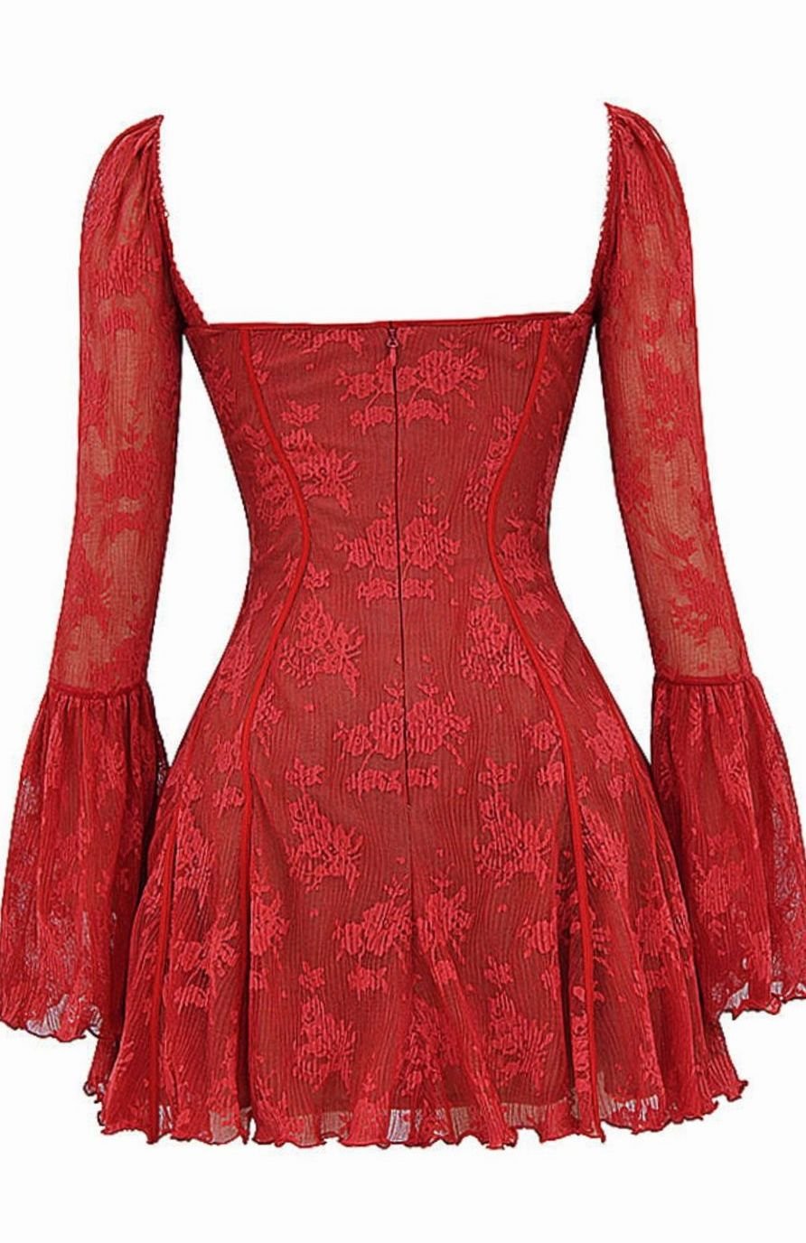 Women's Corset-Bust Long Bell-Sleeve Mini Party Dress